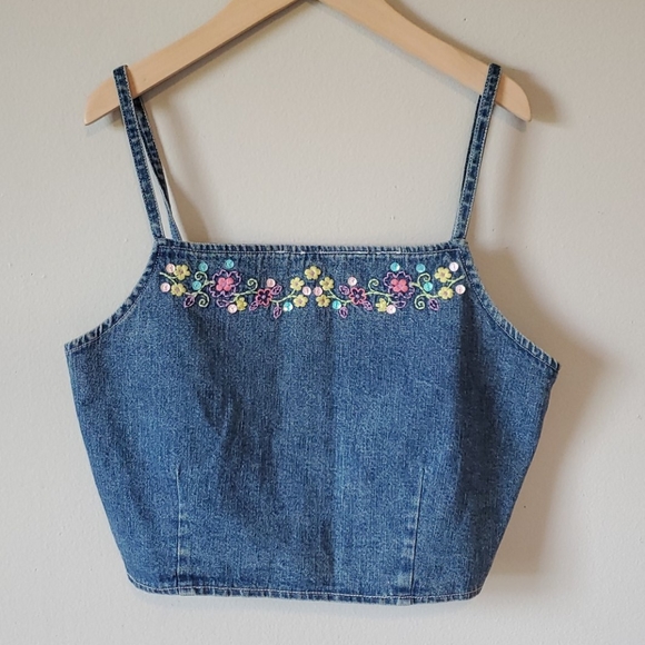 Limited Too Tops - Vintage Limites Too Sequined Denim Crop Top